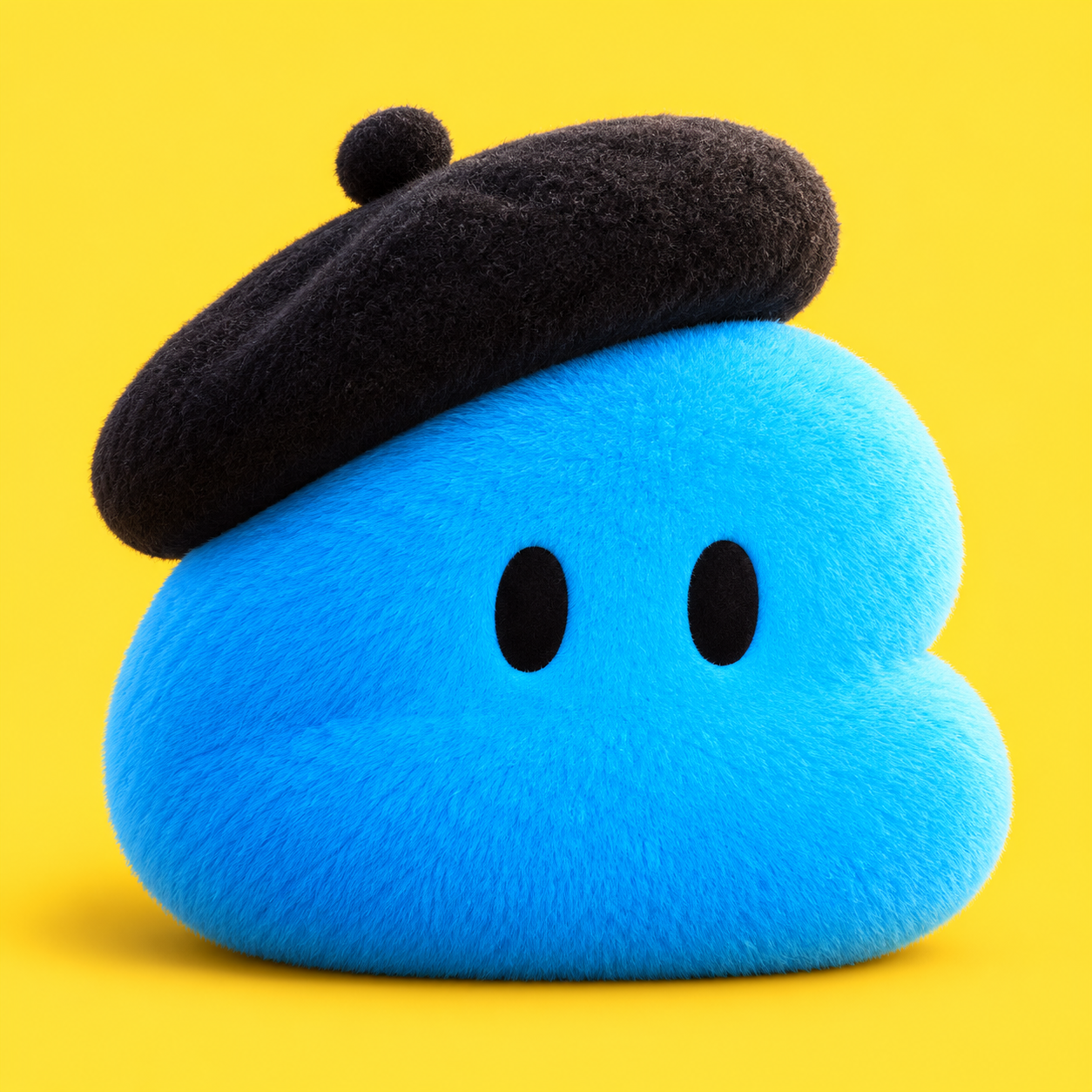 Felipe, the blue plush dot in a black beret