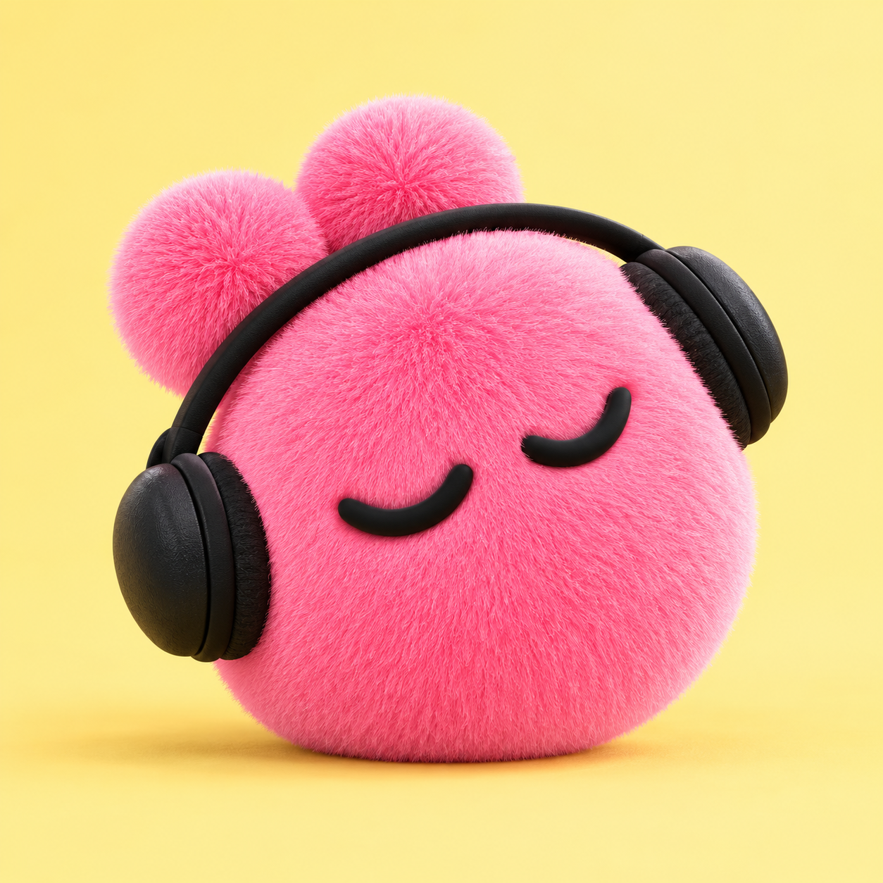 Iggy, the rose pink plush dot with rounded ears and black headphones