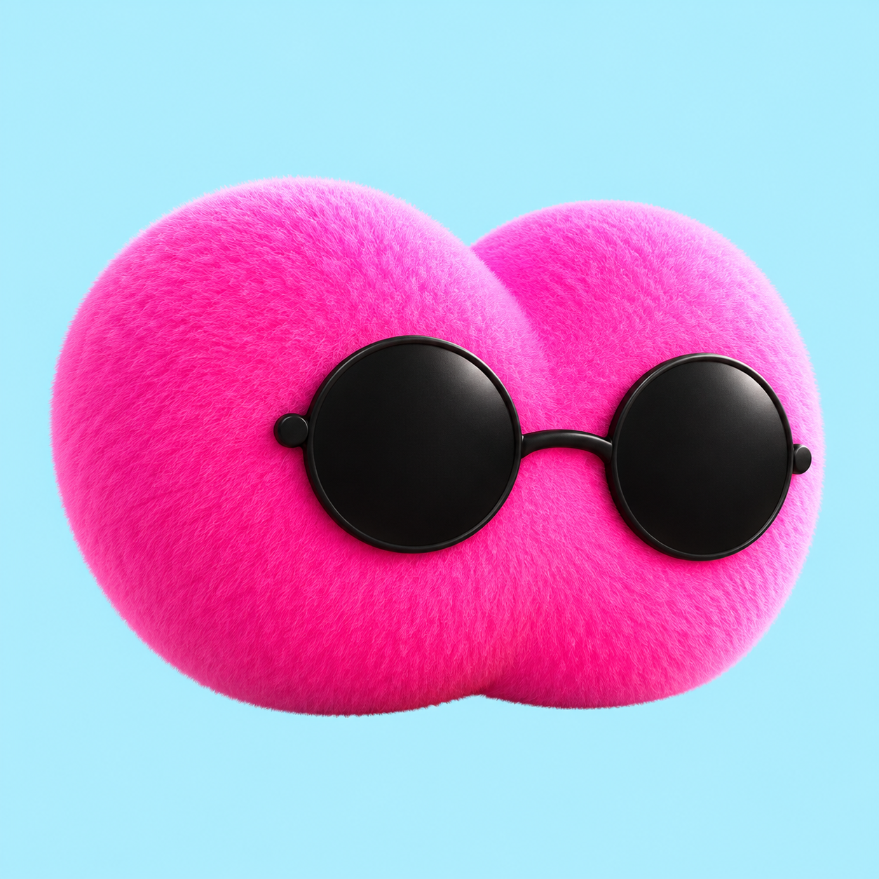 Jojo, the pink plush dot wearing big round sunglasses
